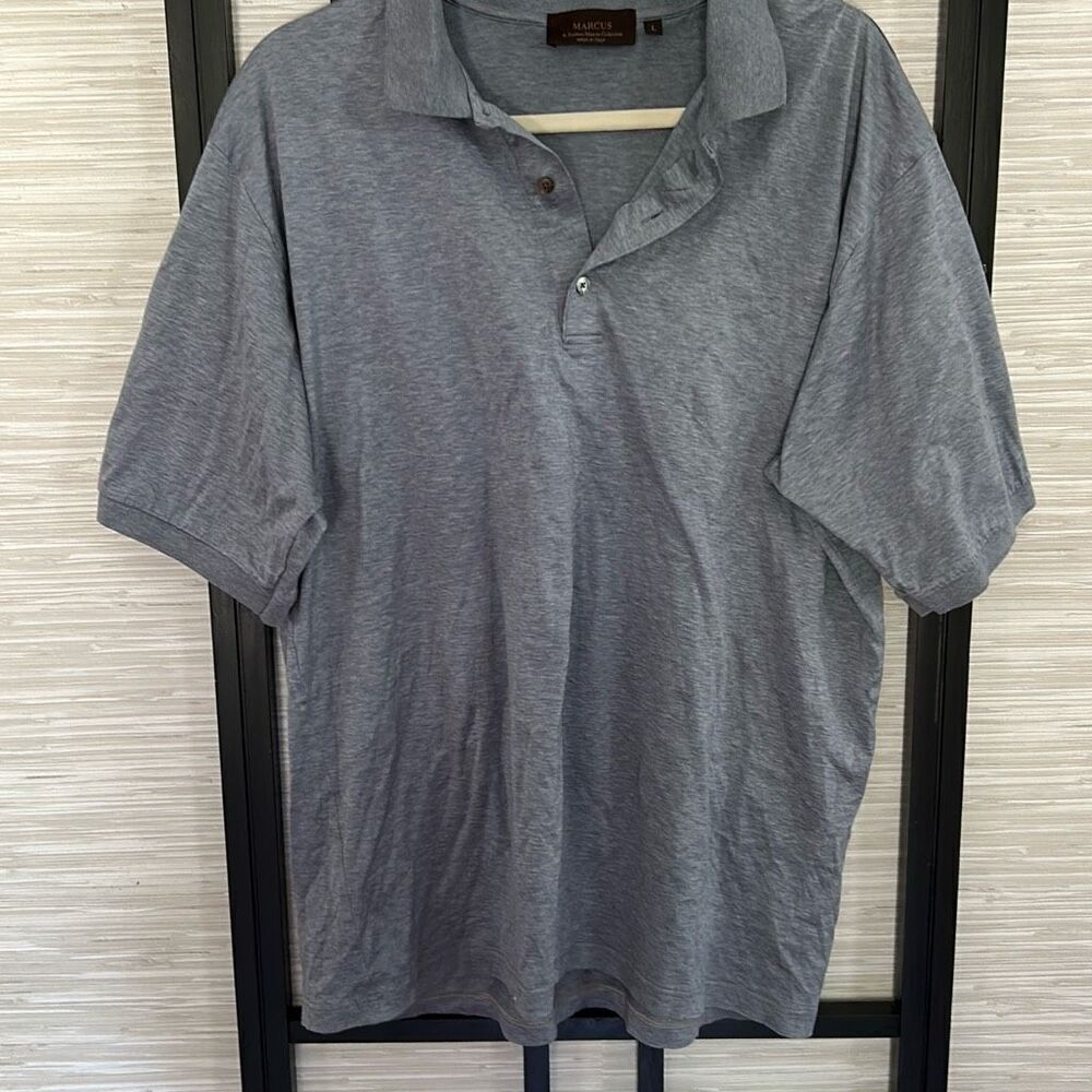 Marcus Neiman Marcus men's Heather blue collared polo shirt size L made in Italy